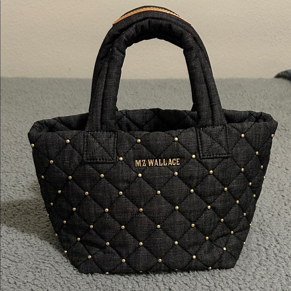MZ Wallace Gray Denim Quilted mini tote with Gold Accents